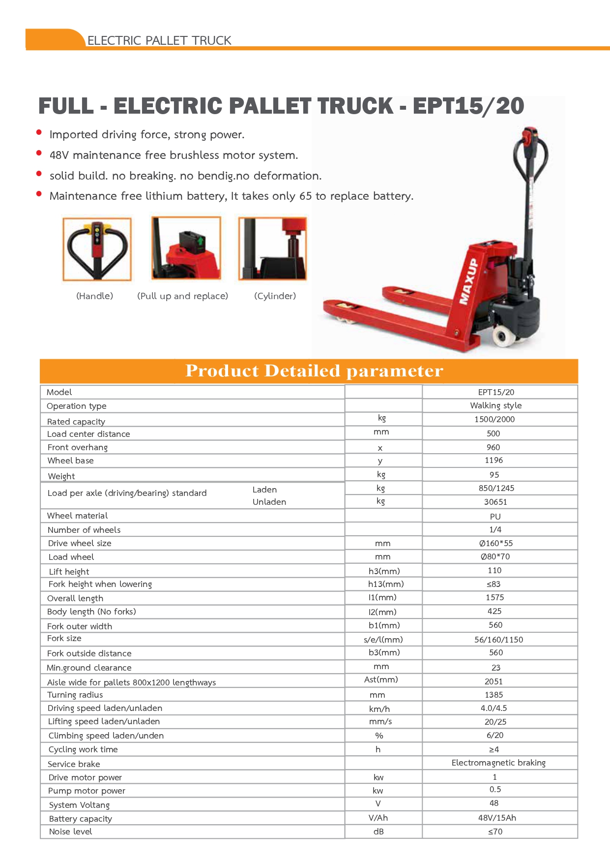 รูปรายละเอียด - รถลากพาเลทไฟฟ้า MAXUP EPT15