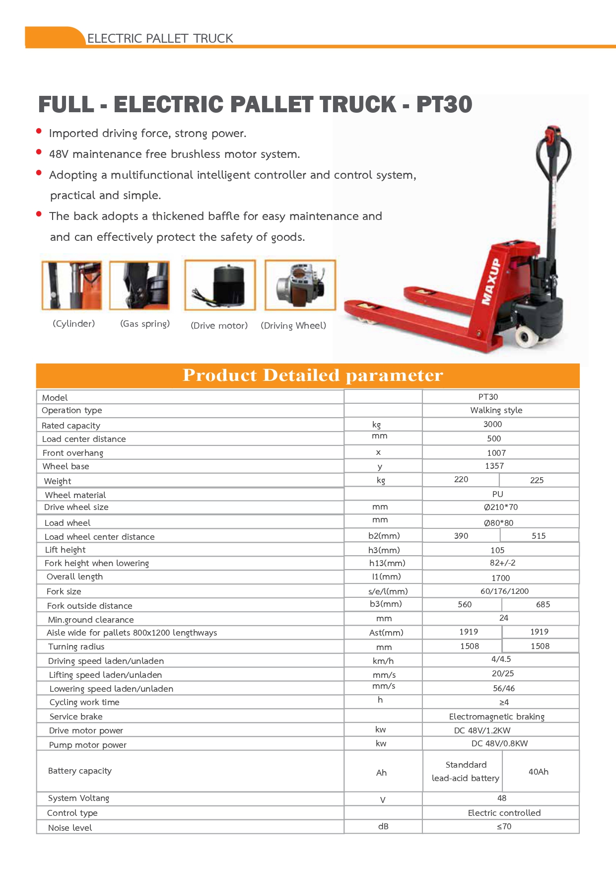 รูปรายละเอียด - รถลากพาเลทไฟฟ้า MAXUP PT30